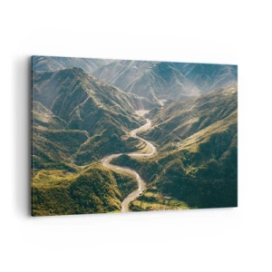 Quadro su tela - Stampe su Tela - Un paesaggio montano con una strada tortuosa tra verdi colline - 100x70cm - Direttamente dal cuore dei monti - Decorazione murale moderna per soggiorno e camera da letto ARTTOR