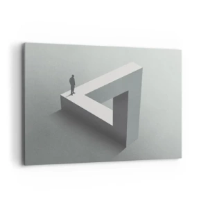 Quadro su tela - Stampe su Tela - Una figura in piedi su un triangolo di Penrose in tonalità di grigio. - 100x70cm - Eppure è possibile - Decorazione murale moderna per soggiorno e camera da letto ARTTOR