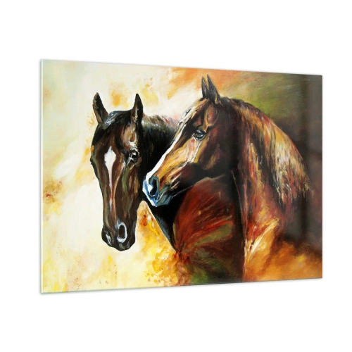 Quadro su vetro - Due cavalli in una composizione artistica e dinamica - 100x70cm - Due volte più grazia - Decorazione murale moderna per soggiorno e camera da letto ARTTOR