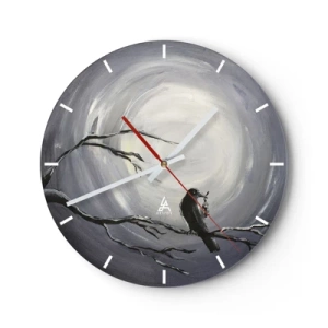 Orologio da parete - Orologio in Vetro - Uccello nero su un ramo al chiaro di luna - 30x30cm - Chiave di una notte misteriosa - Decorazione murale moderna per soggiorno, cucina e camera da letto ARTTOR