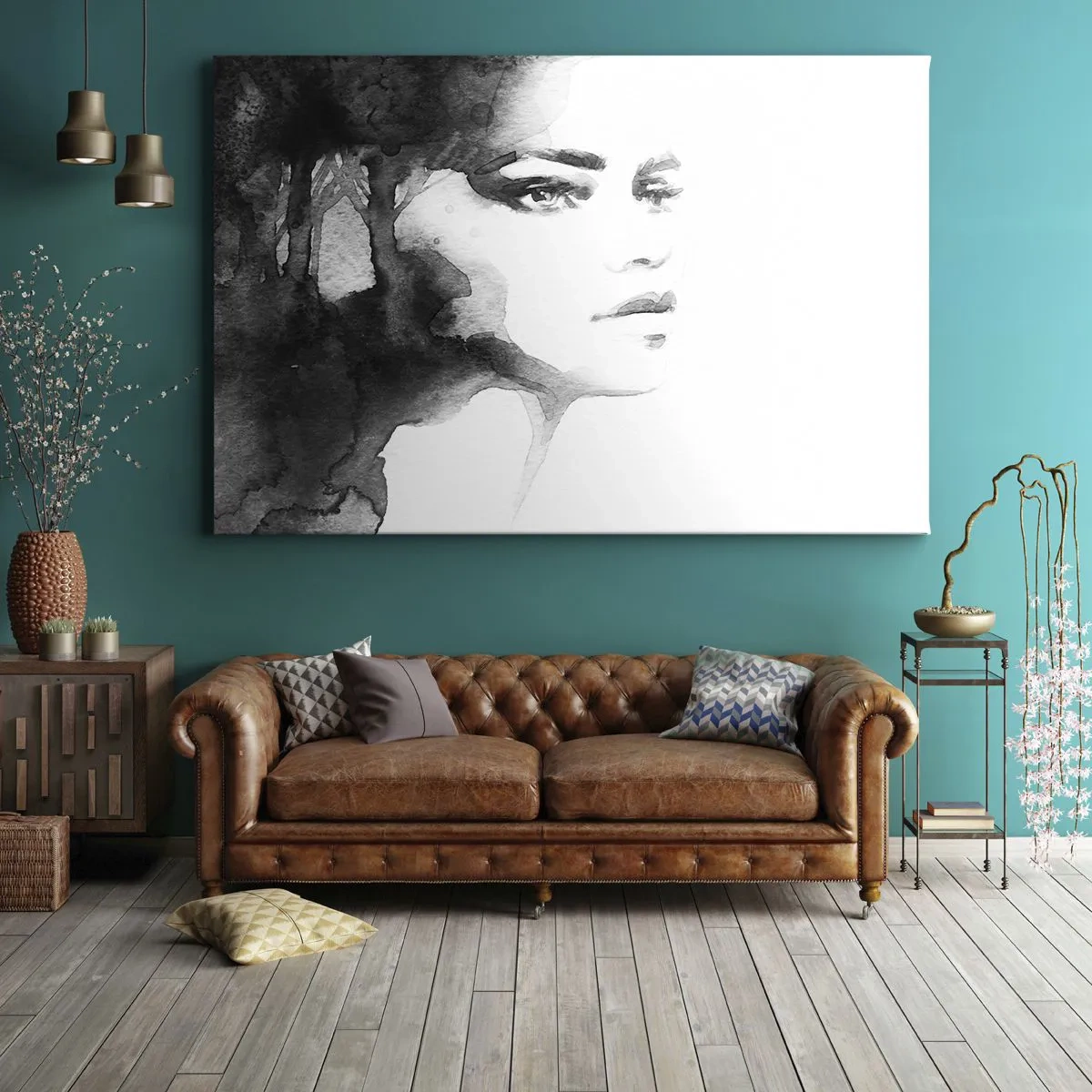 Quadro su tela - Stampe su Tela - Un sottile ritratto di una donna nei toni del bianco e nero - 120x80cm - Fatta di mistero e di nebbia - Decorazione murale moderna per soggiorno e camera da letto ARTTOR