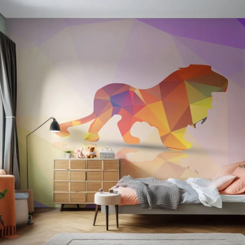 Fotomurali Premium Sand - Il re di diamante - Animali, Leone, Figura geometrica - 150x105 cm