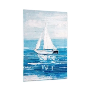 Quadro su vetro - Yacht sul mare blu in stile artistico - 80x120cm - Con un amico al fianco - Decorazione murale moderna per soggiorno e camera da letto ARTTOR