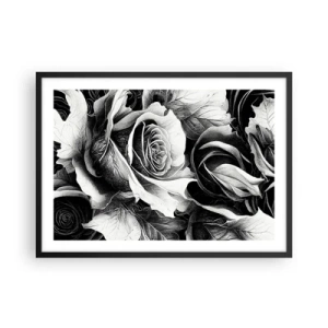 Poster in cornice nera - Rose bianche e nere in una composizione elegante - 70x50cm - Sempre regina - Decorazione murale moderna per soggiorno e camera da letto ARTTOR