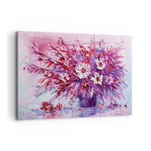 Quadro su tela - Stampe su Tela - Un colorato bouquet di fiori nelle tonalità del rosa e del viola - 120x80cm - Innocenza e passione - Decorazione murale moderna per soggiorno e camera da letto ARTTOR