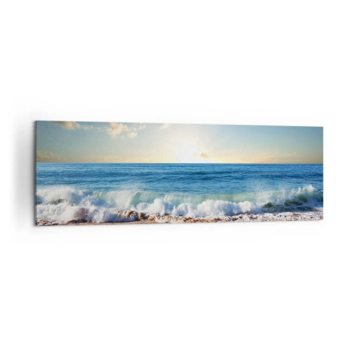 Quadro su tela - Stampe su Tela - Una spiaggia soleggiata con onde che si infrangono sulla riva - 160x50cm - Insieme movimento e immobilità - Decorazione murale moderna per soggiorno e camera da letto ARTTOR