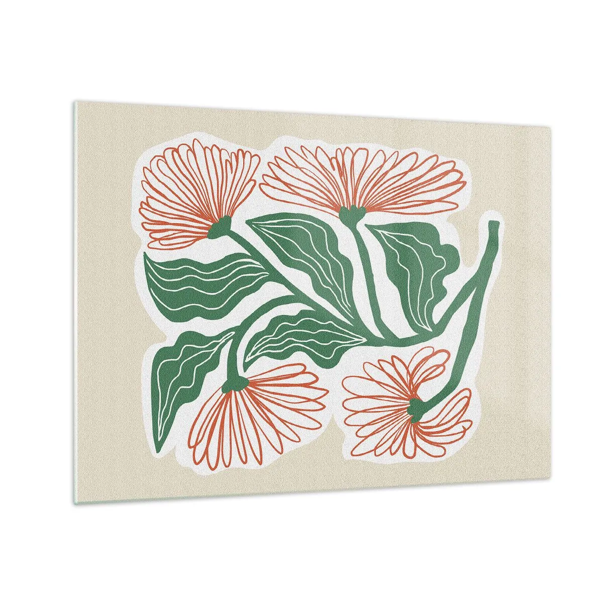 Quadro su vetro - Fiori decorativi in stile folk su sfondo chiaro - 70x50cm - Folklore e modernità - Decorazione murale moderna per soggiorno e camera da letto ARTTOR
