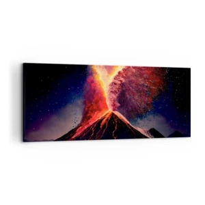 Quadro su tela - Stampe su Tela - Un'eruzione vulcanica unica di notte con colori dinamici. - 120x50cm - Bellezza e minaccia - Decorazione murale moderna per soggiorno e camera da letto ARTTOR