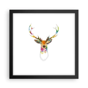 Poster in cornice nera - Mite cerbiatto immerso nel colore - 30x30 cm