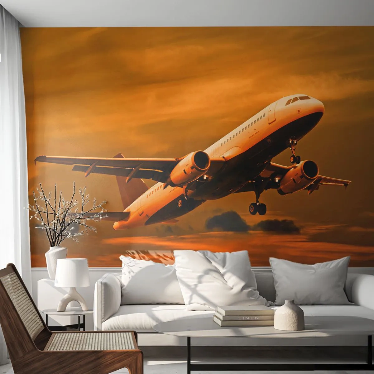 Fotomurali Premium Canvas - In volo verso il sole - Aereo, Viaggio, Tramonto - 250x175 cm