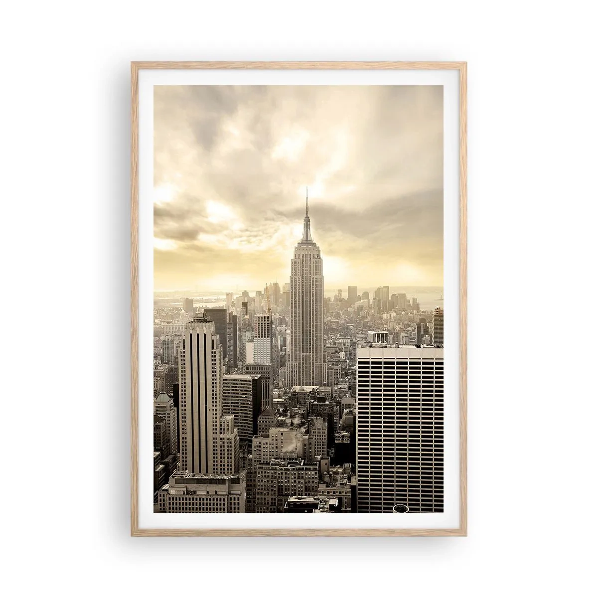 Poster in cornice rovere chiaro - New York in grigio - 70x100 cm