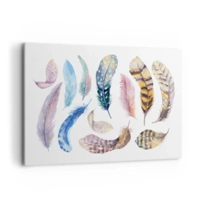 Quadro su tela - Stampe su Tela - Piume colorate in un delicato stile acquerello - 120x80cm - Leggere, variopinte e multicolori - Decorazione murale moderna per soggiorno e camera da letto ARTTOR