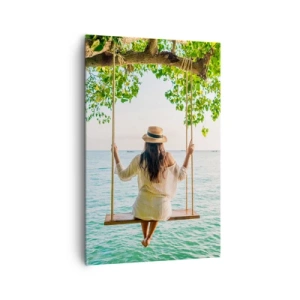 Quadro su tela - Stampe su Tela - Donna su un'altalena in riva al mare in un paesaggio tropicale - 80x120cm - La vita è bella - Decorazione murale moderna per soggiorno e camera da letto ARTTOR