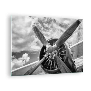 Quadro su vetro - Primo piano dell'elica di un aereo in bianco e nero. - 70x50cm - Il dominatore dell'aria - Decorazione murale moderna per soggiorno e camera da letto ARTTOR