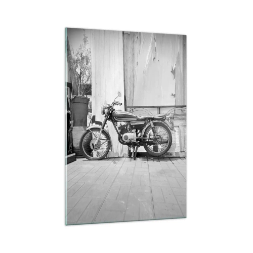 Quadro su vetro - Foto in bianco e nero di una motocicletta classica - 70x100cm - La classicità sopra a tutto - Decorazione murale moderna per soggiorno e camera da letto ARTTOR
