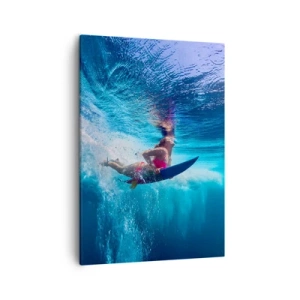 Quadro su tela - Stampe su Tela - Un surfista sott'acqua in una composizione dinamica nei toni del blu. - 50x70cm - La profondità della gioia - Decorazione murale moderna per soggiorno e camera da letto ARTTOR