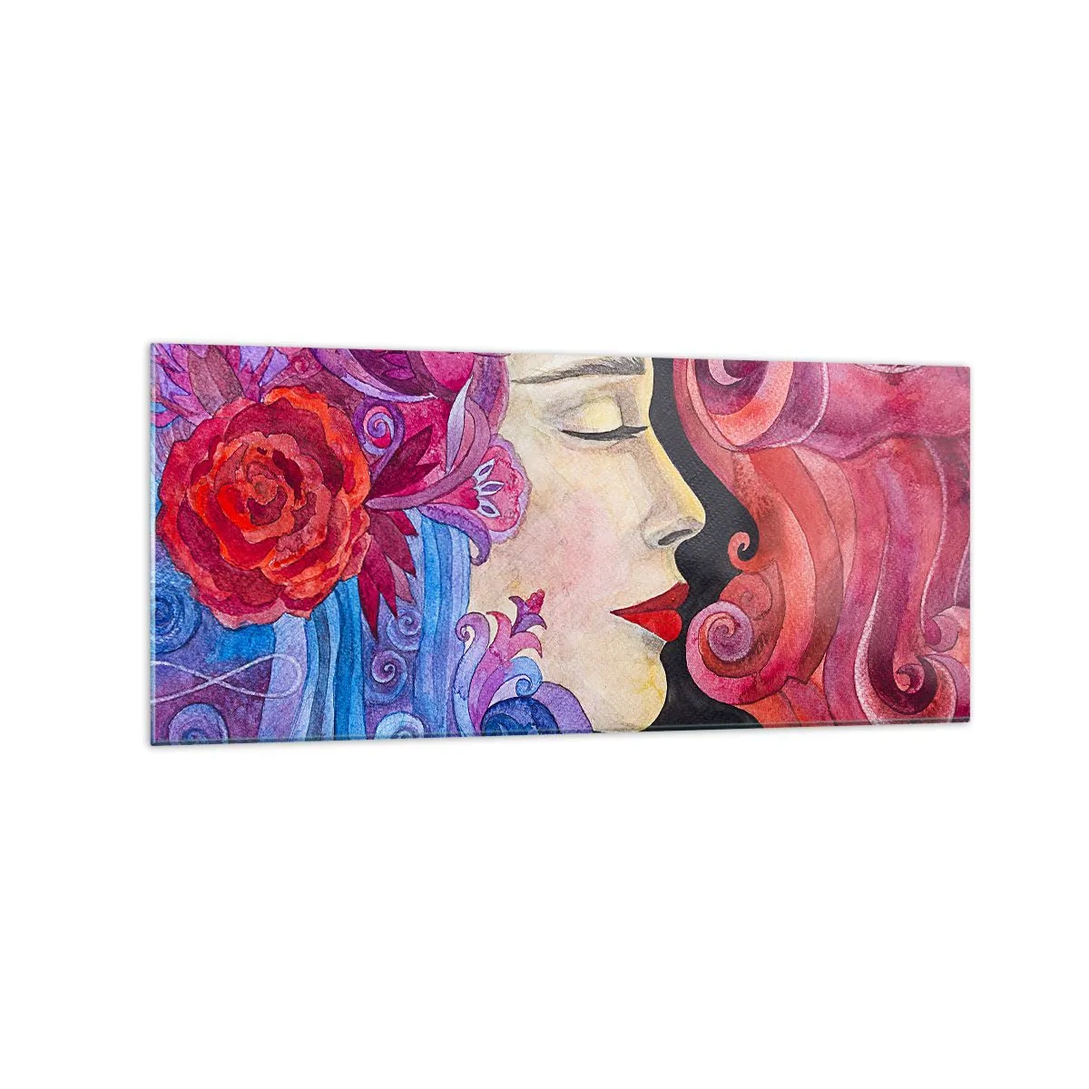 Quadro su vetro - Profilo colorato di una donna in stile artistico - 120x50cm - L'Art Nouveau è sempre viva - Decorazione murale moderna per soggiorno e camera da letto ARTTOR
