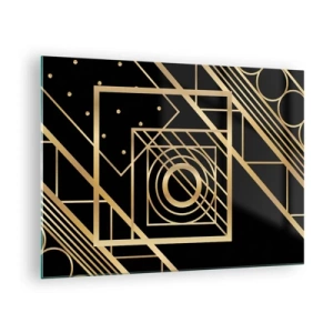 Quadro su vetro - Motivi geometrici dorati su sfondo nero - 70x50cm - Geometria dorata - Decorazione murale moderna per soggiorno e camera da letto ARTTOR