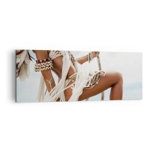Quadro su tela - Stampe su Tela - Figura femminile con ornamenti e abiti etnici sullo sfondo di un paesaggio tropicale. - 140x50cm - La sacerdotessa del sole - Decorazione murale moderna per soggiorno e camera da letto ARTTOR