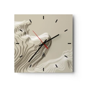 Orologio da parete - Orologio in Vetro - Un motivo astratto nei toni del beige con effetto lineare. - 30x30cm - La topografia dell'arte - Decorazione murale moderna per soggiorno e camera da letto ARTTOR