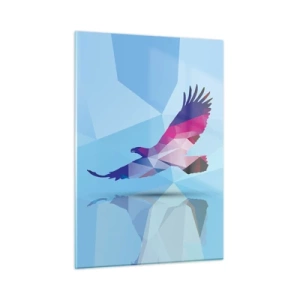 Quadro su vetro - Aquila geometrica su sfondo blu - 50x70cm - L'aquila nel cristallo lilla - Decorazione murale moderna per soggiorno e camera da letto ARTTOR