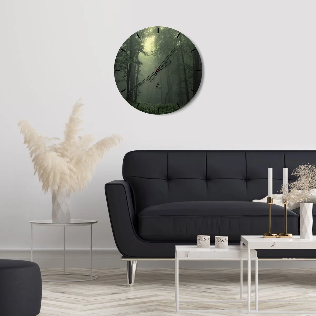 Orologio da parete - Orologio in Vetro - Foresta verde nella nebbia con lancette nere dell'orologio - 30x30cm - Prima che si svegli - Decorazione murale moderna per soggiorno, cucina e camera da letto ARTTOR