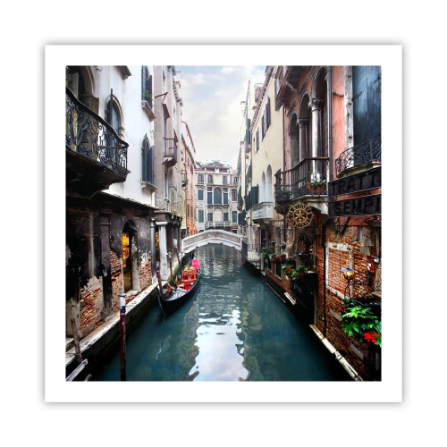 Poster - Paesaggio veneziano con gondola e ponte - 60x60 cm