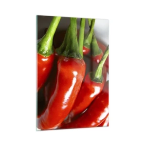 Quadro su vetro - Peperoncini rossi con gambi verdi - 50x70cm - Succosi, lisci e lucenti - Decorazione murale moderna per soggiorno e camera da letto ARTTOR