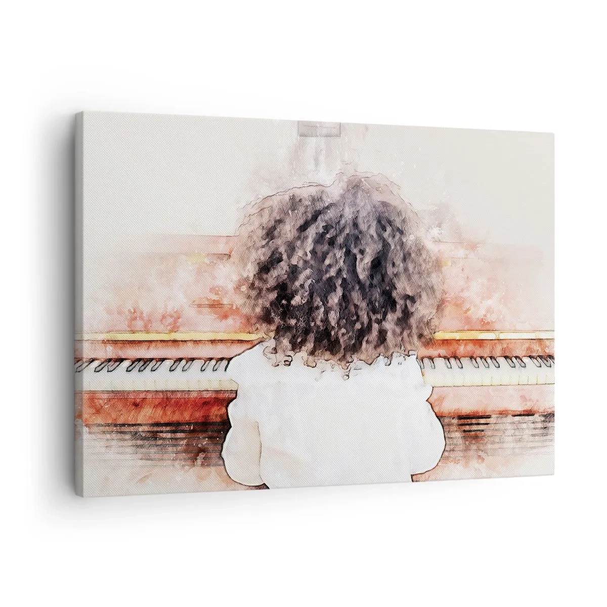 Quadro su tela - Stampe su Tela - Una ragazza con i capelli folti al pianoforte - 70x50cm - Nel nuovo mondo - Decorazione murale moderna per soggiorno e camera da letto ARTTOR