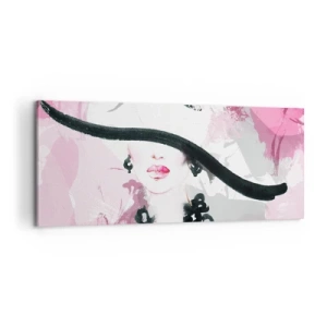 Quadro su tela - Stampe su Tela - Ritratto di donna in nero e rosa - 100x40 cm