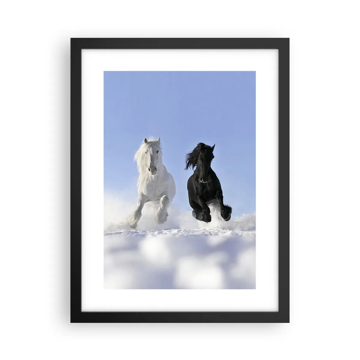 Poster in cornice nera - Galoppo in bianco e nero - 30x40 cm