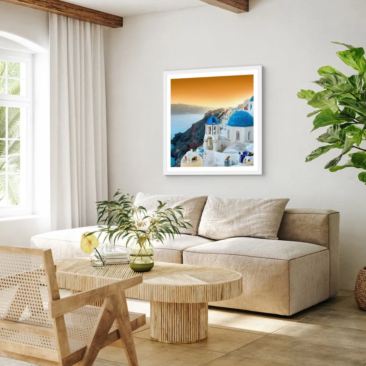 Poster in cornice bianca - Santorini: aggrappate alle rocce - 40x40 cm