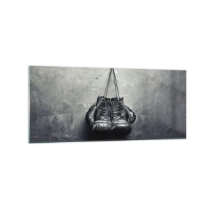 Quadro su vetro - Vecchi guantoni da boxe contro il muro - 120x50cm - Tempo di lotte e tempo di pace - Decorazione murale moderna per soggiorno e camera da letto ARTTOR