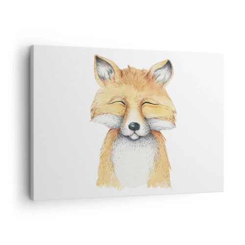 Quadro su tela - Stampe su Tela - Una volpe acquerello con un sorriso in stile minimalista - 70x50cm - Umore da volpe - Decorazione murale moderna per soggiorno e camera da letto ARTTOR