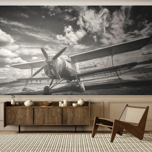 Fotomurali Premium Sand - Non vedo l'ora! - Aereo, Aereo, Bianco e nero - 450x315 cm