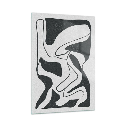 Quadro su vetro - Forme astratte in bianco e nero che ricordano un labirinto - 50x70cm - Gioco astratto nel labirinto - Decorazione murale moderna per soggiorno e camera da letto ARTTOR