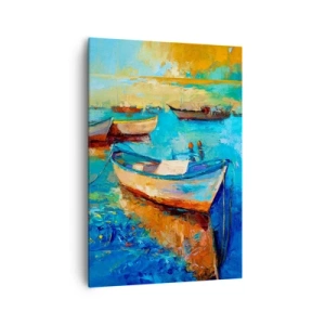 Quadro su tela - Stampe su Tela - Barche colorate ormeggiate in acque calme - 70x100cm - Nella baia del sud - Decorazione murale moderna per soggiorno e camera da letto ARTTOR