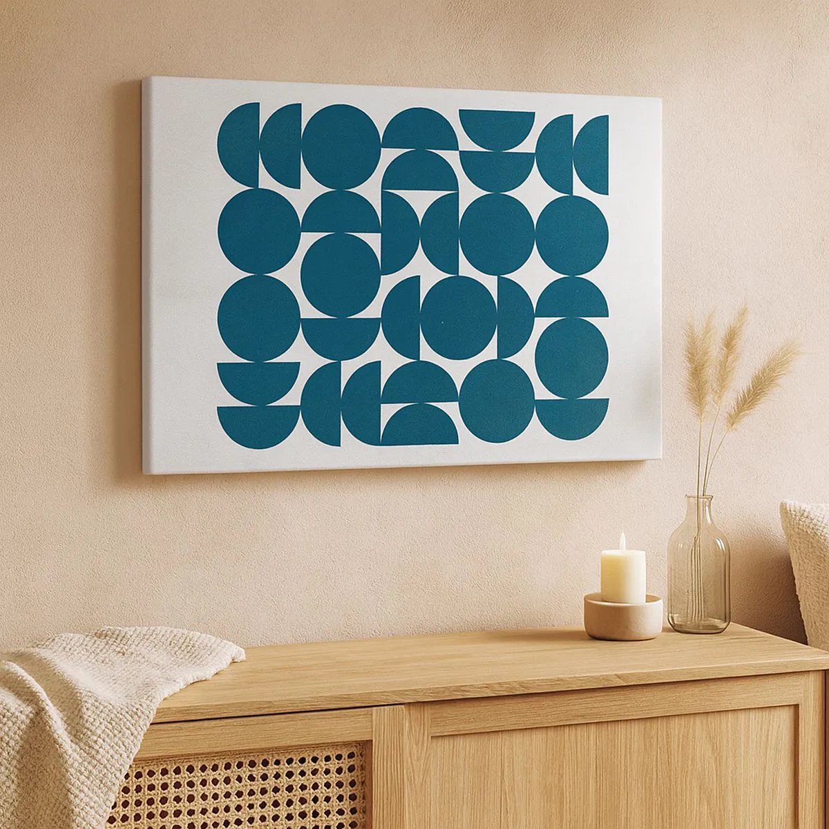 Quadro su tela - Stampe su Tela - Forme geometriche nei toni del blu navy su sfondo bianco - 70x50cm - Cerchi e semicerchi - Decorazione murale moderna per soggiorno e camera da letto ARTTOR