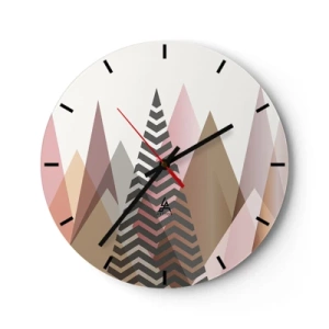 Orologio da parete - Orologio in Vetro - Montagne e alberi geometrici in tonalità pastello - 30x30cm - Vista piramidale - Decorazione murale moderna per soggiorno, cucina e camera da letto ARTTOR