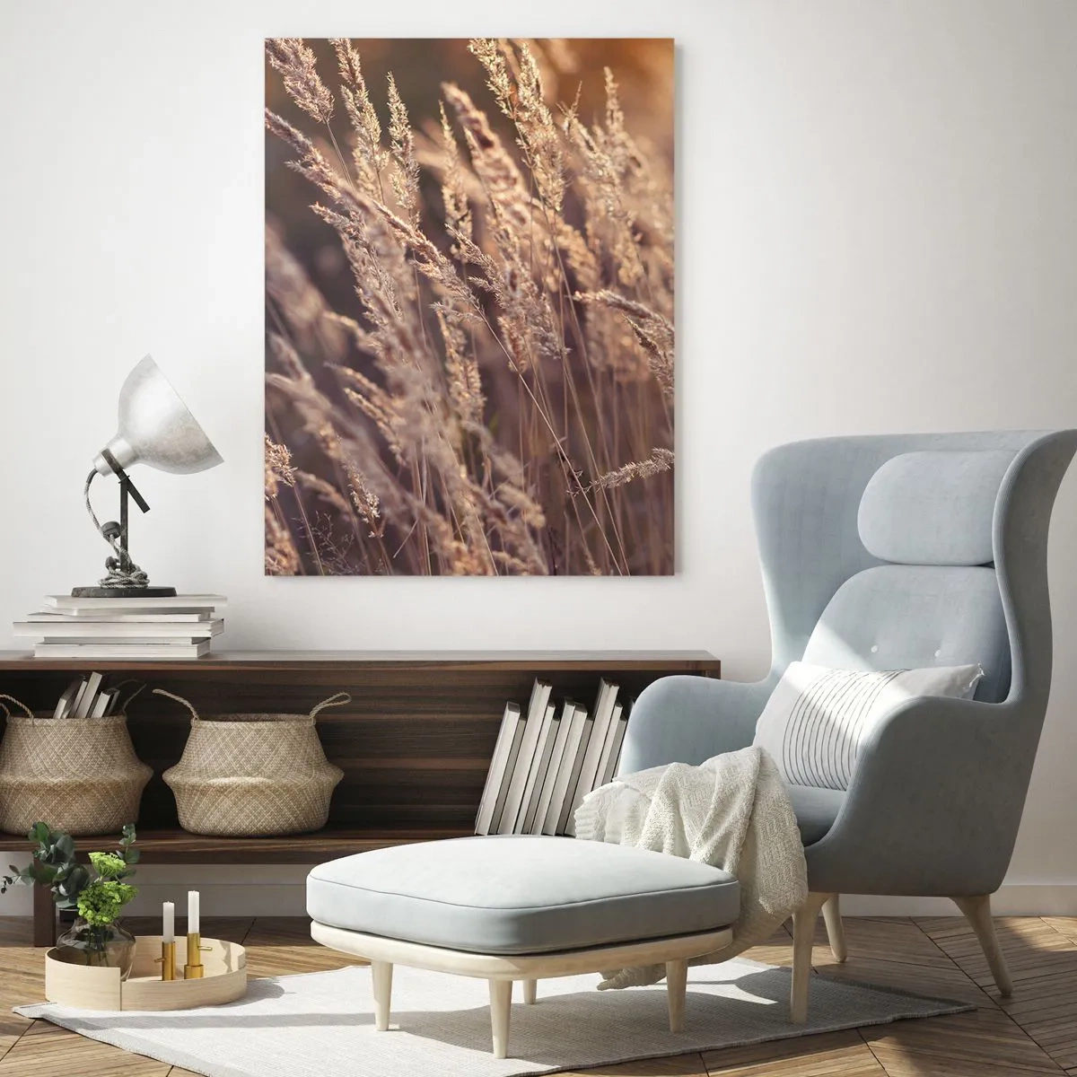 Quadro su vetro - Erbe dorate sullo sfondo del sole al tramonto - 80x120cm - Pronti a salutare l'autunno - Decorazione murale moderna per soggiorno e camera da letto ARTTOR