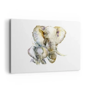 Quadro su tela - Stampe su Tela - Elefanti acquerellati in colori tenui - 100x70cm - Con mamma: il posto migliore - Decorazione murale moderna per soggiorno e camera da letto ARTTOR