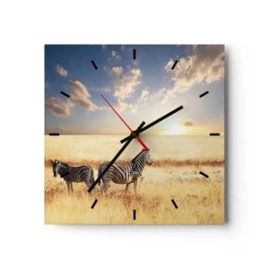 Orologio da parete - Orologio in Vetro - Due zebre nella savana sotto i raggi del sole al tramonto - 30x30cm - Allontanati, non disturbare - Decorazione murale moderna per soggiorno e camera da letto ARTTOR