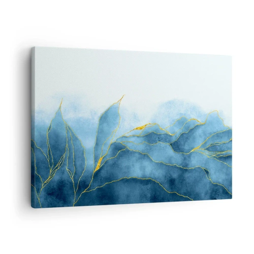 Quadro su tela - Stampe su Tela - Onde astratte nelle tonalità del blu con accenti dorati - 70x50cm - Blu nell'oro - Decorazione murale moderna per soggiorno e camera da letto ARTTOR