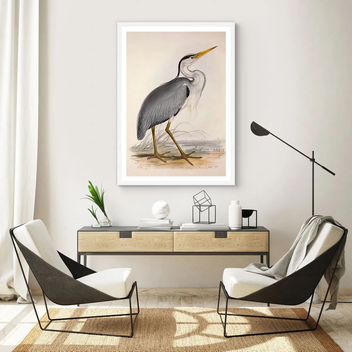 Poster in cornice bianca - La grazia dell'airone - 50x70 cm