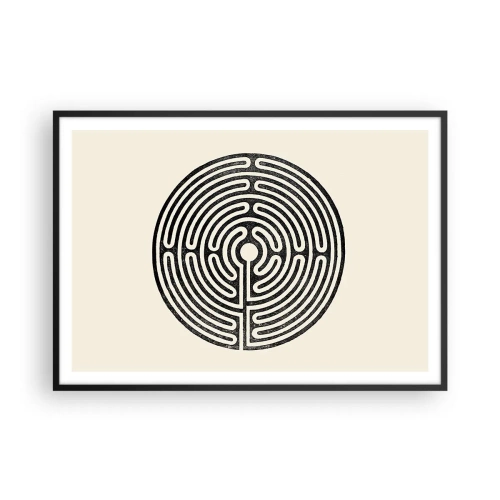 Poster in cornice nera - Labirinto circolare bianco e nero su sfondo chiaro - 100x70cm - Ordine misterioso - Decorazione murale moderna per soggiorno e camera da letto ARTTOR