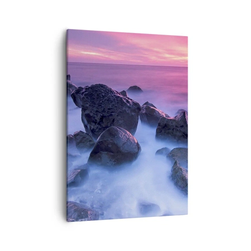 Quadro su tela - Stampe su Tela - Costa rocciosa al tramonto - 50x70cm - Nascita nella luce e nella nebbia - Decorazione murale moderna per soggiorno e camera da letto ARTTOR
