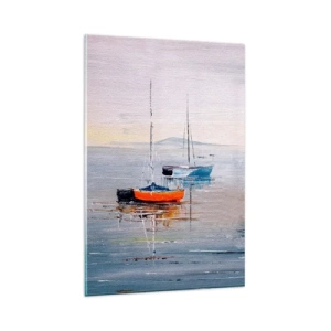 Quadro su vetro - Barche colorate in acque calme - 80x120cm - Meritato riposo - Decorazione murale moderna per soggiorno e camera da letto ARTTOR