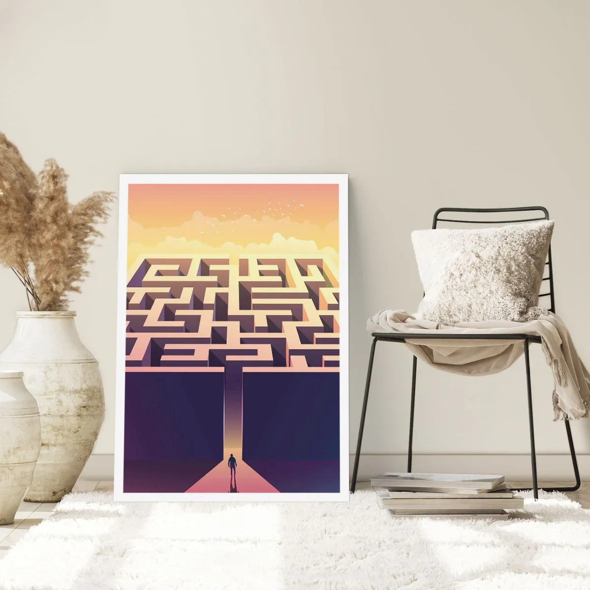 Poster - Un labirinto simbolico nella luce dorata - 50x70cm - Il momento delle decisioni - Decorazione murale moderna per soggiorno e camera da letto ARTTOR