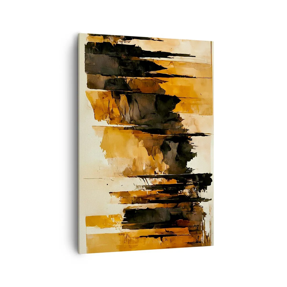 Quadro su tela - Stampe su Tela - Strisce astratte dorate e nere in una composizione artistica - 70x100cm - Armonia di nero e oro - Decorazione murale moderna per soggiorno e camera da letto ARTTOR