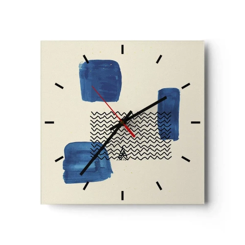 Orologio da parete - Orologio in Vetro - Composizione astratta con macchie blu e linee ondulate - 30x30cm - Quartetto astratto - Decorazione murale moderna per soggiorno e camera da letto ARTTOR